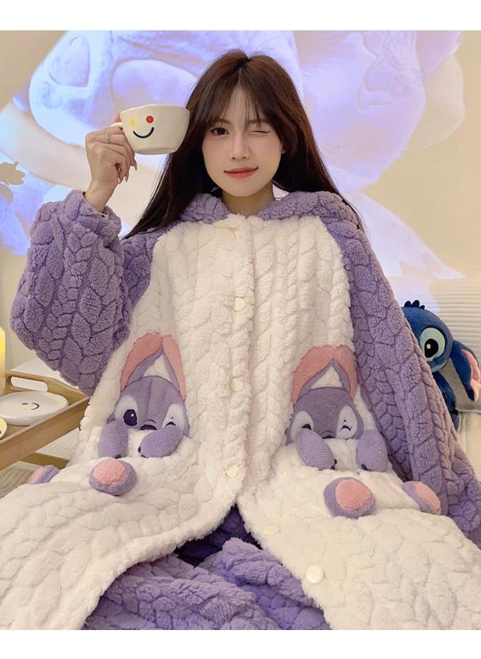 KUYING - Ugly Fish Pajama Velvet Robe Thickened Long Sleeve Pants Casual Comfortable Home Suit Set of Two - Image 1