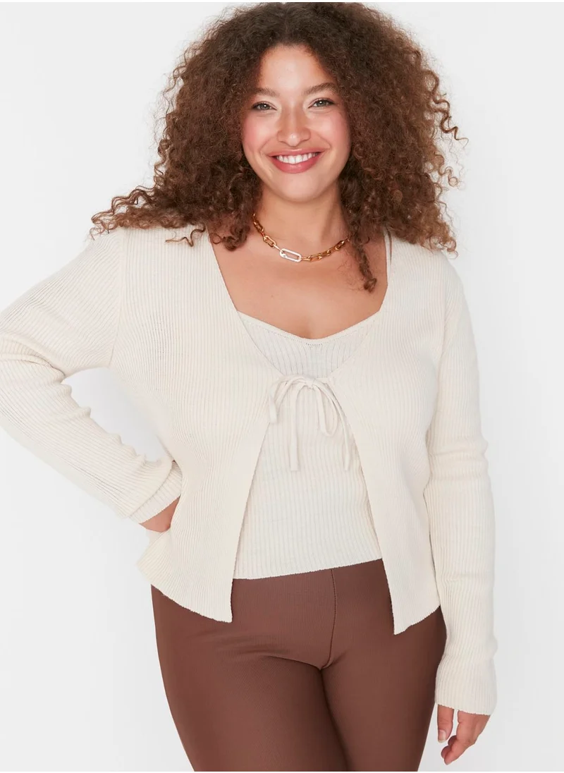 Trendyol Curve Strappy Ribbed Top & Cardigan