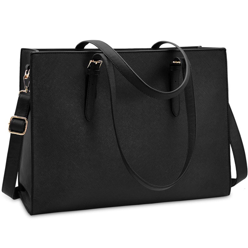 NUBILY Laptop Bags for Women 15.6 inch Large Leather Tote Bag Ladies Laptop Handbag Computer School Shoulder Bag Business Work Bag Black - Image 1