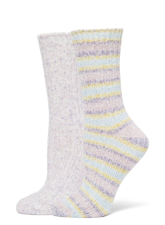 HUE جوارب نسائية مريحة من HUE، عبوة من زوجين، مخططة باللون الوردي/منقطة باللون الليلكي، مقاس واحد - Image 2