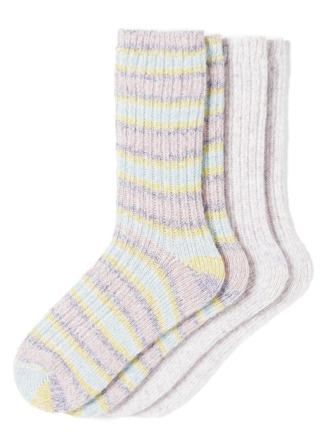 HUE جوارب نسائية مريحة من HUE، عبوة من زوجين، مخططة باللون الوردي/منقطة باللون الليلكي، مقاس واحد - Image 1