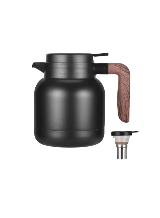 Desselan Insulated Vacuum Jug with Tea Filter – 1.2L Stainless Steel Thermal Coffee Carafe with Push Button & Non-Slip Base, Black - Image 1
