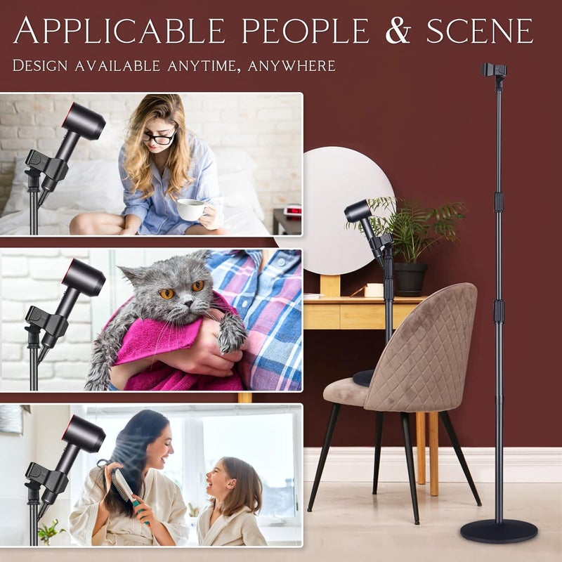 woobles Hands Free Hair Dryer Stand Holder -  Rotatable Blower Stand Holder Floor Stand, Durable Metal Blow Dryer Stand with Heavy Base, Adjustable Height Lady Hair Drying Holder for Women Pets-Black - Image 5