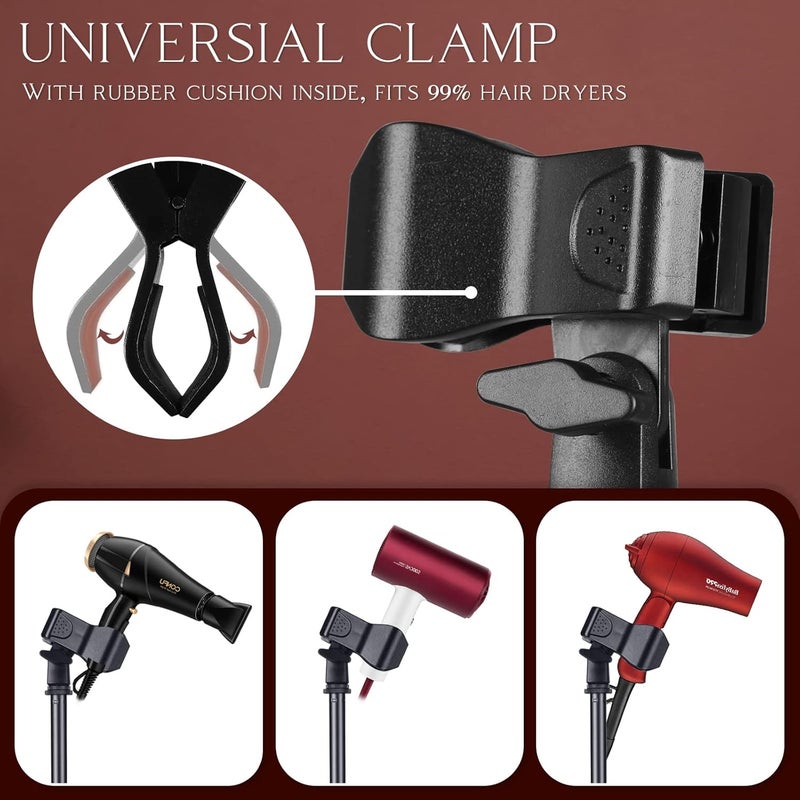 woobles Hands Free Hair Dryer Stand Holder -  Rotatable Blower Stand Holder Floor Stand, Durable Metal Blow Dryer Stand with Heavy Base, Adjustable Height Lady Hair Drying Holder for Women Pets-Black - Image 3