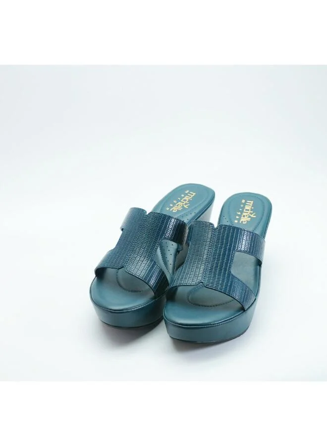ميشيل مورجان 092-3129 Michelle Morgan Women's T Bar Wedge Heel slip ons 514RJ33B Blue