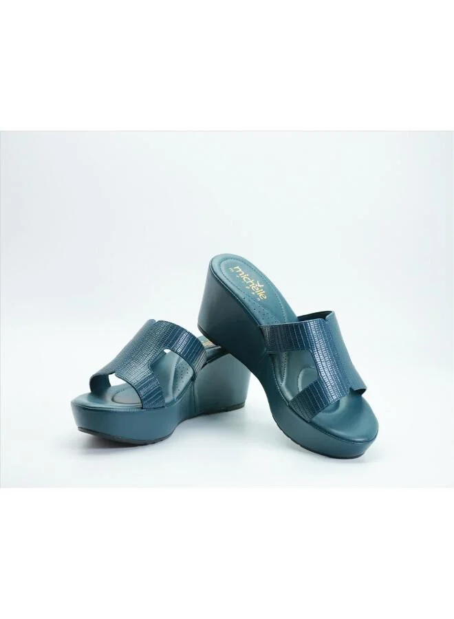ميشيل مورجان 092-3129 Michelle Morgan Women's T Bar Wedge Heel slip ons 514RJ33B Blue
