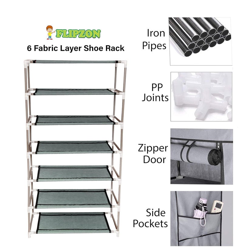 FLIPZON FLIPZON Premium 6Tiers Shoe RackMultipurpose Storage Rack with Dustproof Cover Grey - Image 3