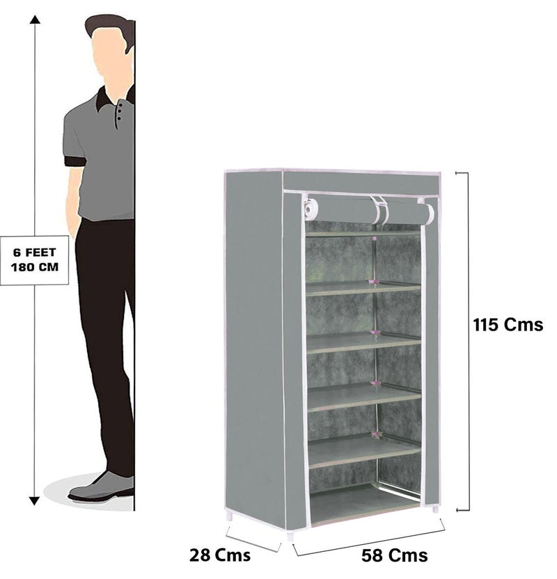 FLIPZON FLIPZON Premium 6Tiers Shoe RackMultipurpose Storage Rack with Dustproof Cover Grey - Image 2
