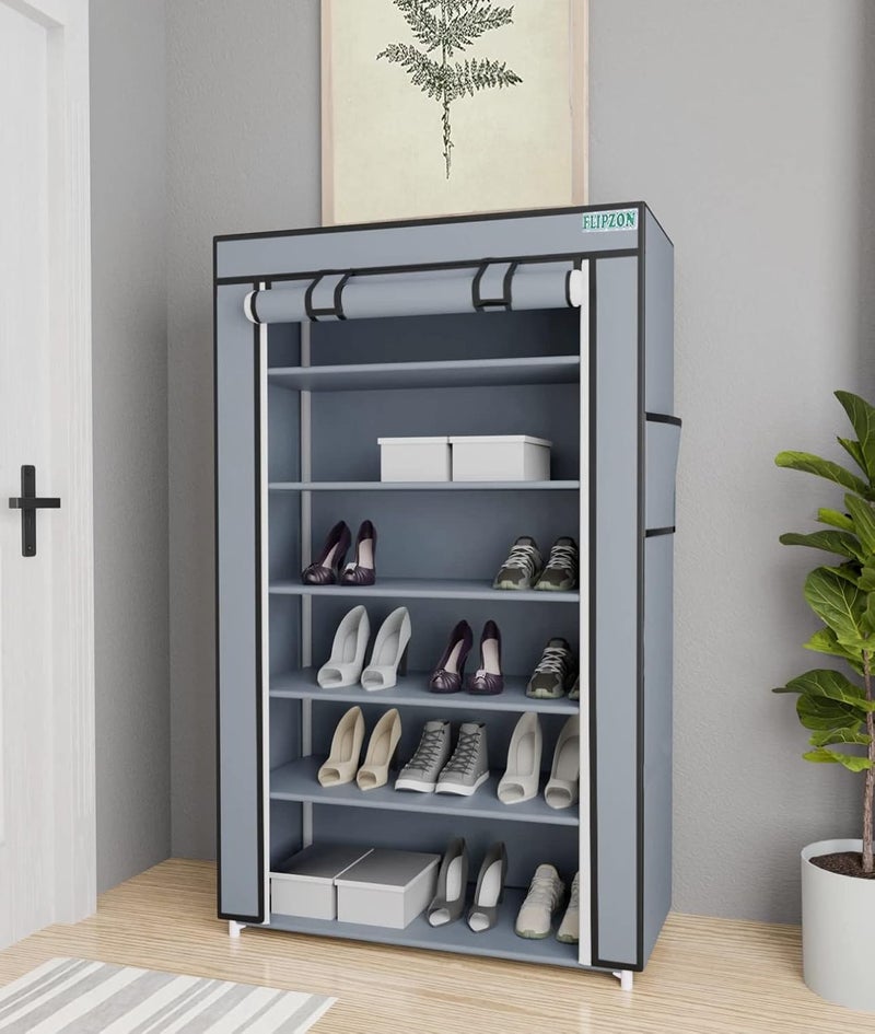 FLIPZON FLIPZON Premium 6Tiers Shoe RackMultipurpose Storage Rack with Dustproof Cover Grey - Image 1