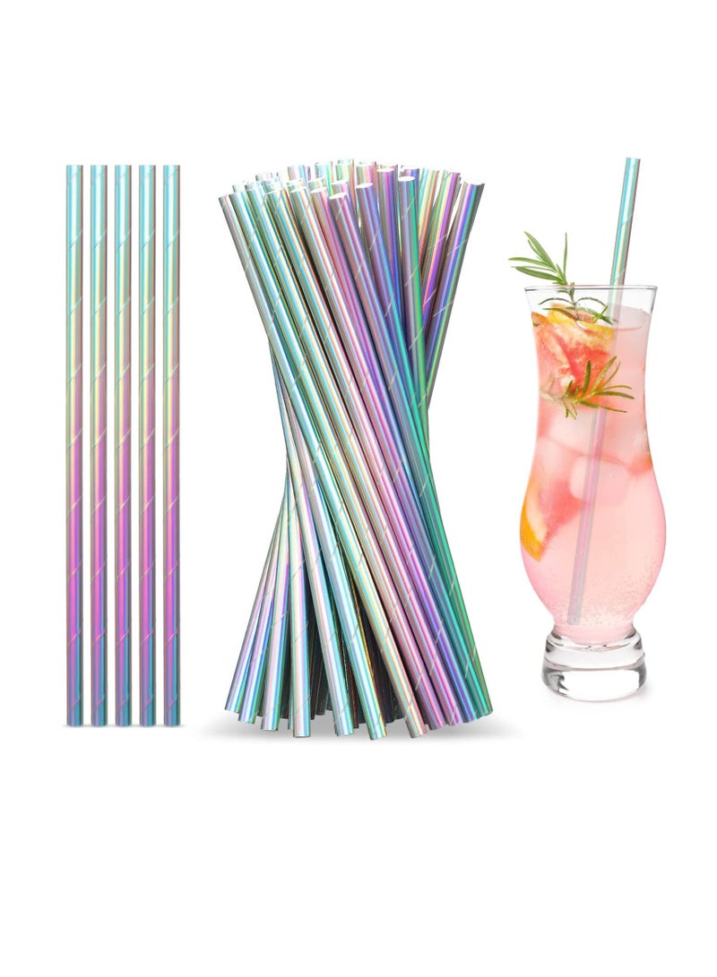 Excefore 200 Pcs Iridescent Paper Straws Drinking Disposable Straws Multicoloured Straws Birthday Party Decorations for Party Crafts (Novelty Colors) - Image 1