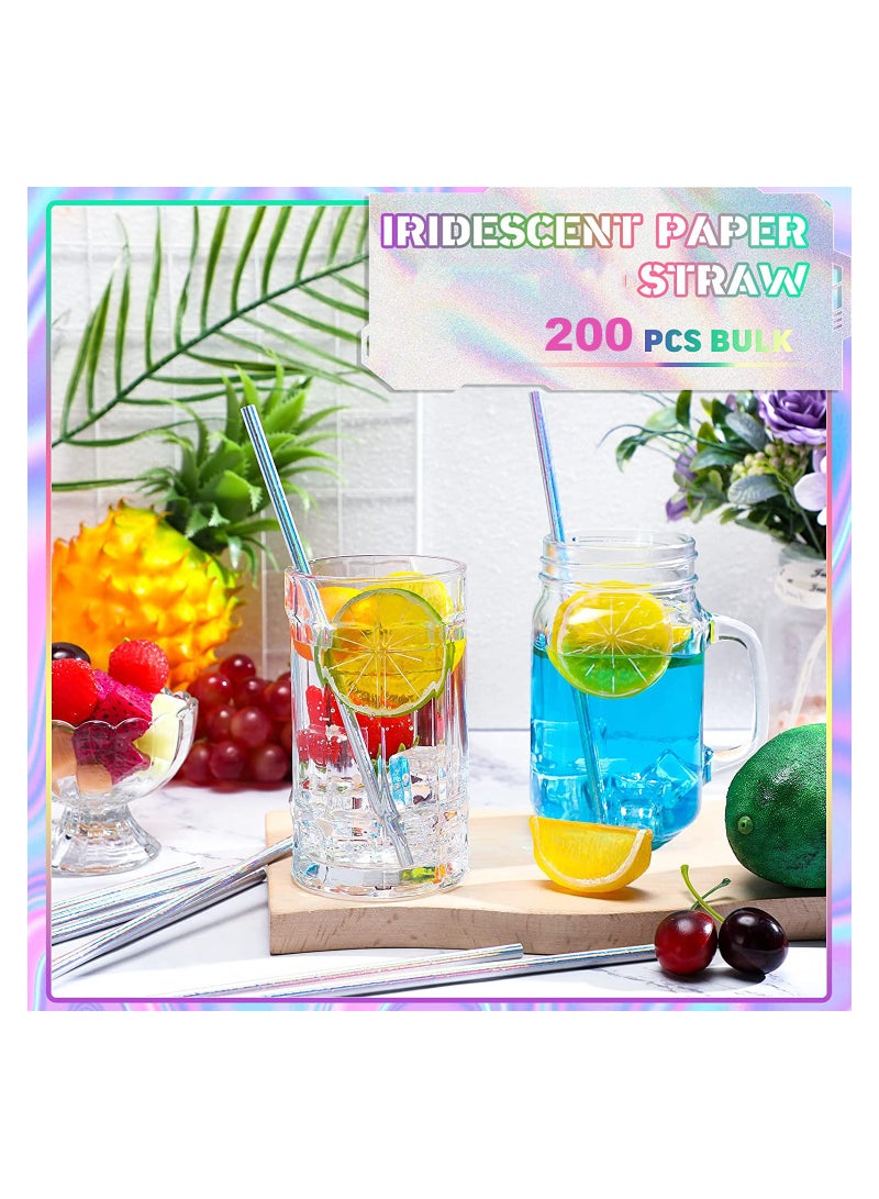 Excefore 200 Pcs Iridescent Paper Straws Drinking Disposable Straws Multicoloured Straws Birthday Party Decorations for Party Crafts (Novelty Colors) - Image 2