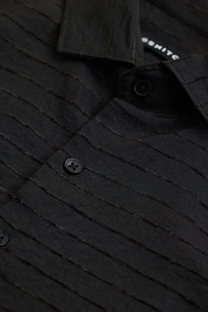 SNITCH Black Textured Long Sleeve Slim Fit Casual Shirt