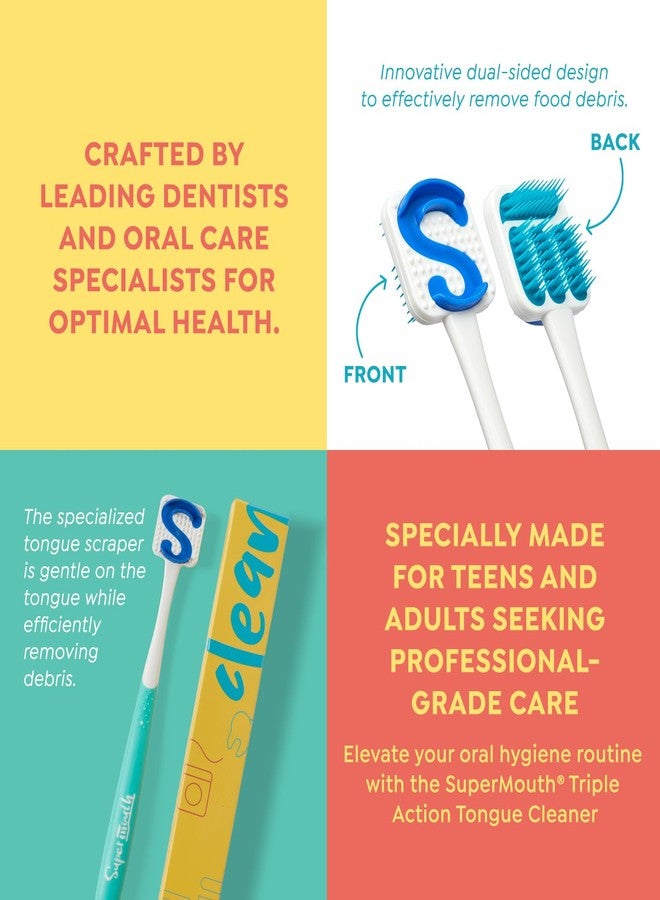 SuperMouth® Tongue Scraper for Adults & Teens – Patented Triple Action Cleaner Brush, Scrubber & Scraper Removes Odor-Causing Buildup, Fights Bad Breath, Freshens Mouth, Soft & Gentle Oral Care - Image 3