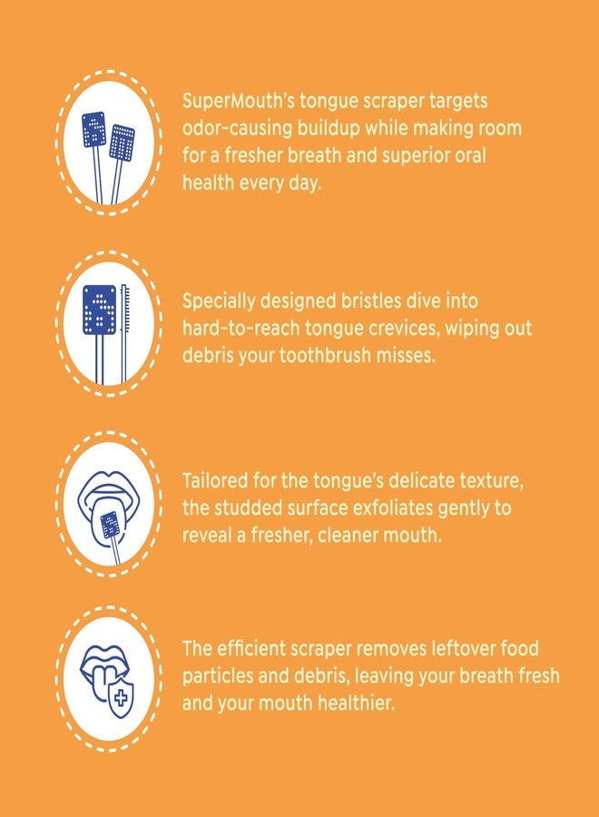SuperMouth® Tongue Scraper for Adults & Teens – Patented Triple Action Cleaner Brush, Scrubber & Scraper Removes Odor-Causing Buildup, Fights Bad Breath, Freshens Mouth, Soft & Gentle Oral Care - Image 2