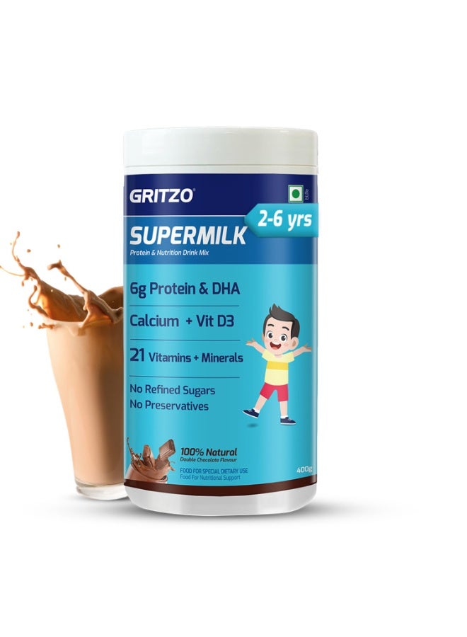 Gritzo SuperMilk Daily Nutrition 4 7y Kids  Double Chocolate  400g  6g Protein with Zero Refined Sugar - Image 1