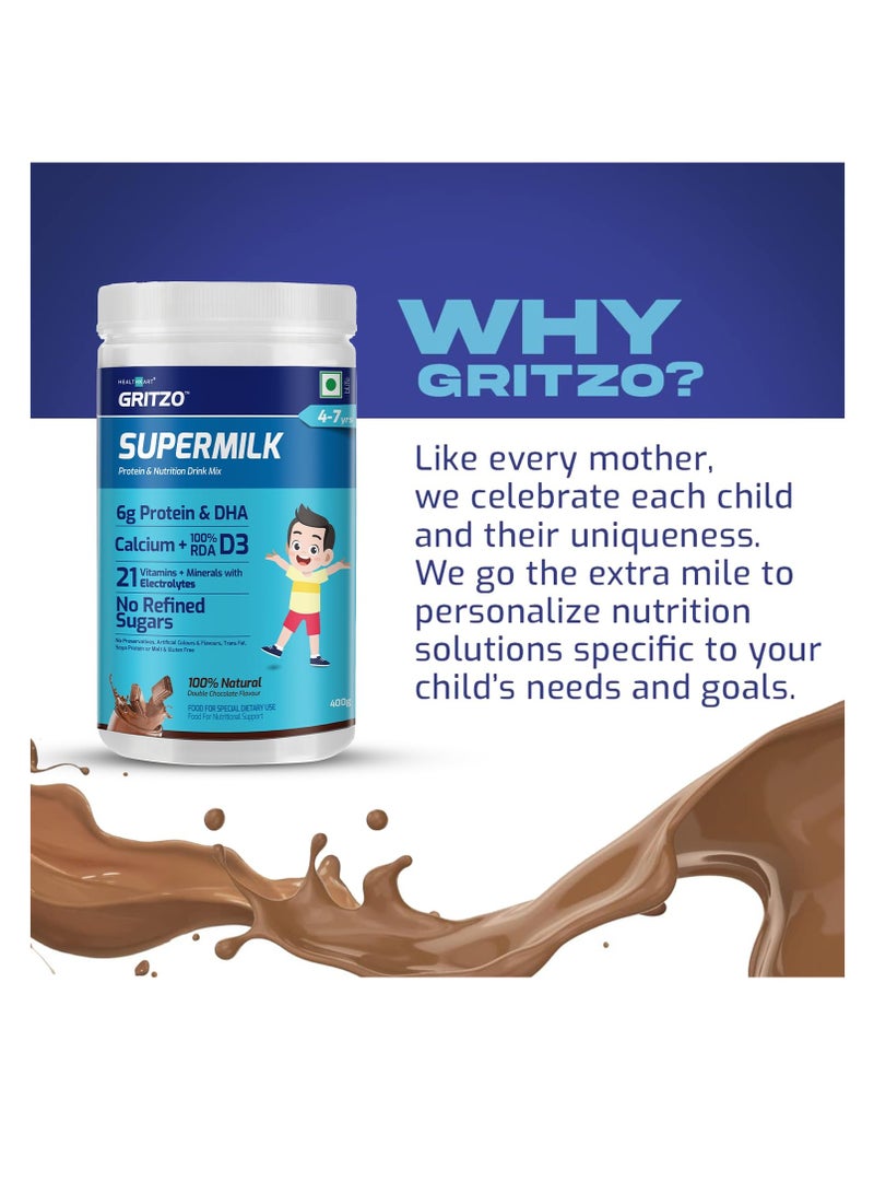 Gritzo SuperMilk Daily Nutrition 4 7y Kids  Double Chocolate  400g  6g Protein with Zero Refined Sugar - Image 4