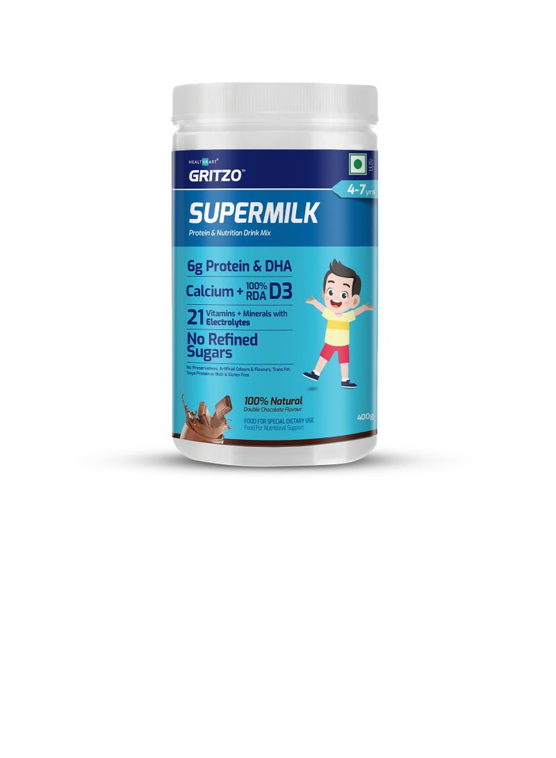 Gritzo SuperMilk Daily Nutrition 4 7y Kids  Double Chocolate  400g  6g Protein with Zero Refined Sugar - Image 2