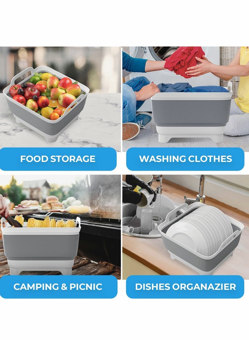 Generic - Collapsible Dish Tub Portable Sink, Folding Laundry Tub, 9L Washing Basin with draining Plug, Camping Dish Tub, Portable wash Dish Basin (Gray) - Image 1