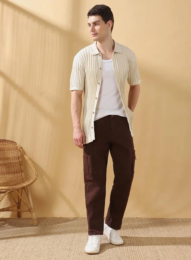 Men'S Indigo 100% Cotton Solid Pattern Full Length Relaxed Jeans