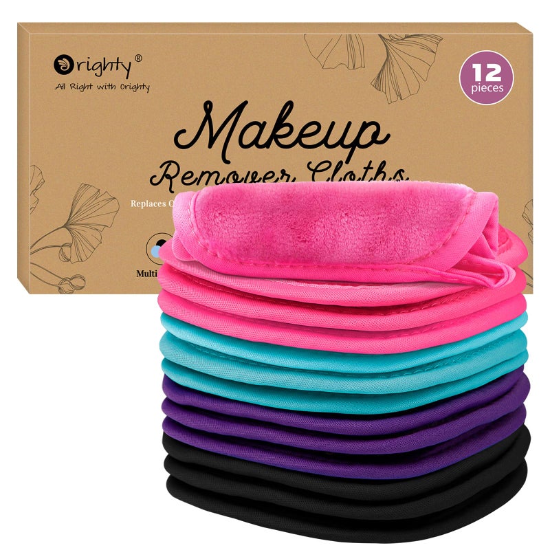 Orighty Makeup Remover Cloths 12 Pack, Makeup Removal Face Cleansing Cloth, Reusable Make Up Remover Pads Remove Instantly Dirt with Just Water, 5 x 5 in - Image 1