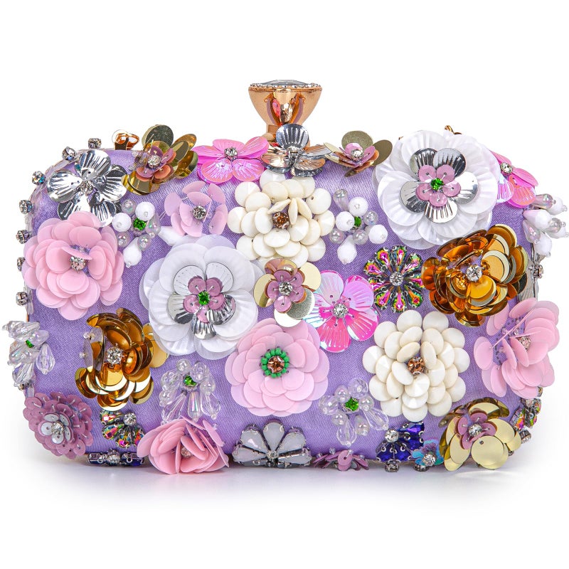BBTT.ful Women Clutches Flower Evening Handbags Chain Strap Shoulder Bag Wedding bag purse (Purple) - Image 1