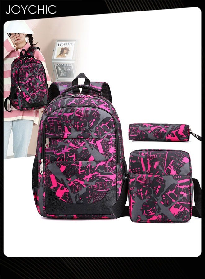Joychic 3-Piece Preppy Backpack Casual Travel Daypack Large Capacity Wear-resistant School Bag for Middle High Students - Image 1