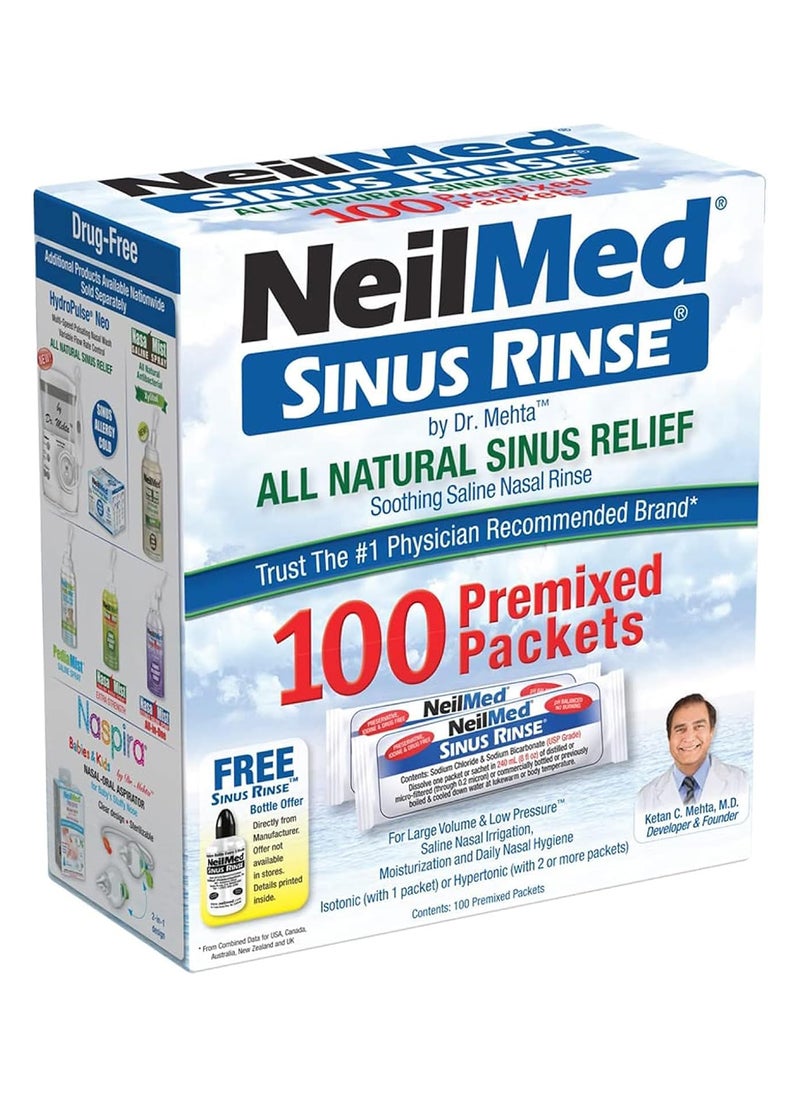 NeilMed Sinus Rinse All Natural Sinus Relief 100 Premixed Refill Packets 