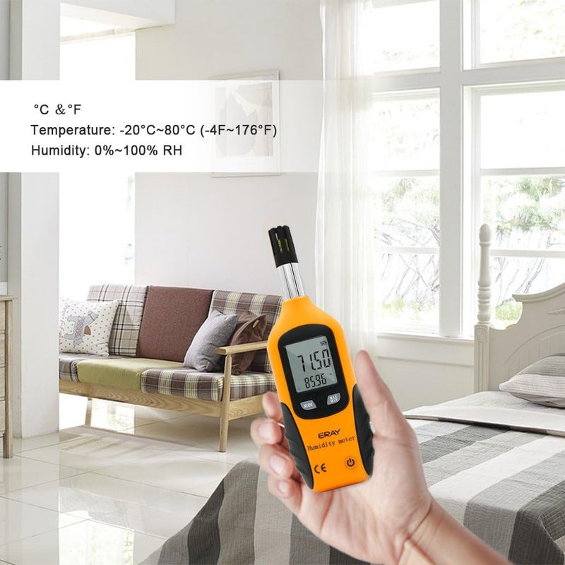 ERAY Digital Psychrometer Thermometer Hygrometer with Backlight, Temperature and Humidity Reader Meter Thermo-Hygrometer with Dew Point and Wet Bulb Temperature, 9V Battery Included(Yellow) - Image 4