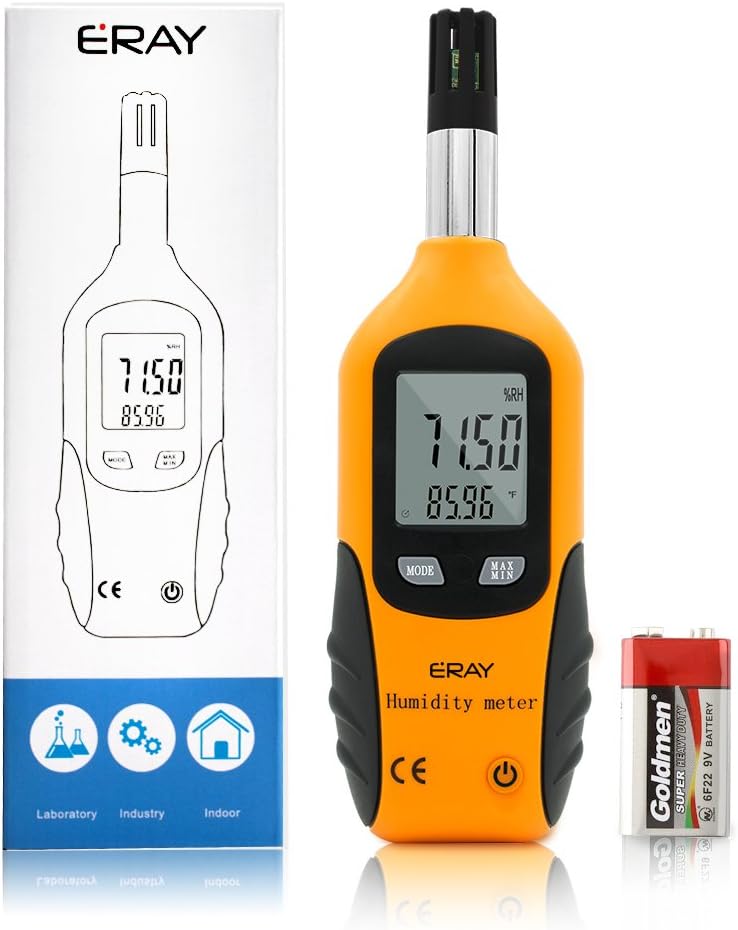 ERAY Digital Psychrometer Thermometer Hygrometer with Backlight, Temperature and Humidity Reader Meter Thermo-Hygrometer with Dew Point and Wet Bulb Temperature, 9V Battery Included(Yellow) - Image 1