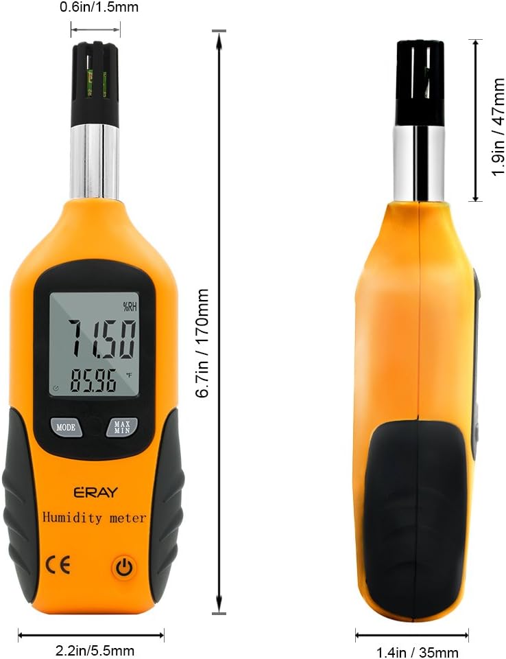 ERAY Digital Psychrometer Thermometer Hygrometer with Backlight, Temperature and Humidity Reader Meter Thermo-Hygrometer with Dew Point and Wet Bulb Temperature, 9V Battery Included(Yellow) - Image 2