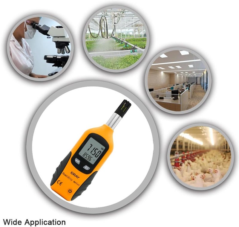 ERAY Digital Psychrometer Thermometer Hygrometer with Backlight, Temperature and Humidity Reader Meter Thermo-Hygrometer with Dew Point and Wet Bulb Temperature, 9V Battery Included(Yellow) - Image 5
