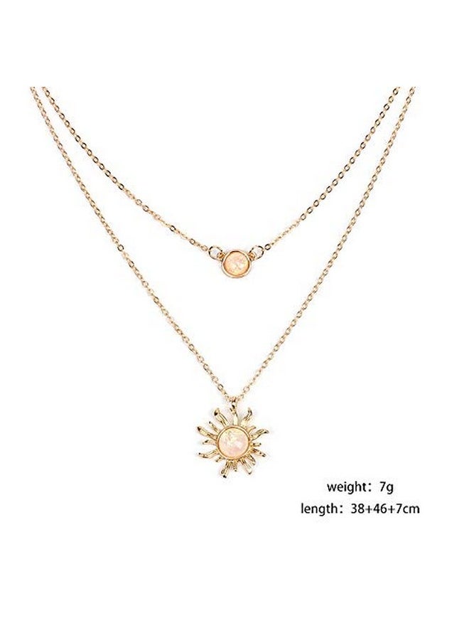 COLORFUL BLING Double Chains Moon And Sun Layered Choker Necklace Sunflower Opal Pendant Necklace Gift For Womena Double Gold Sun  - Image 2