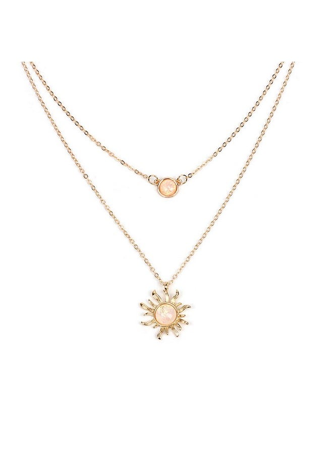 COLORFUL BLING Double Chains Moon And Sun Layered Choker Necklace Sunflower Opal Pendant Necklace Gift For Womena Double Gold Sun  - Image 1