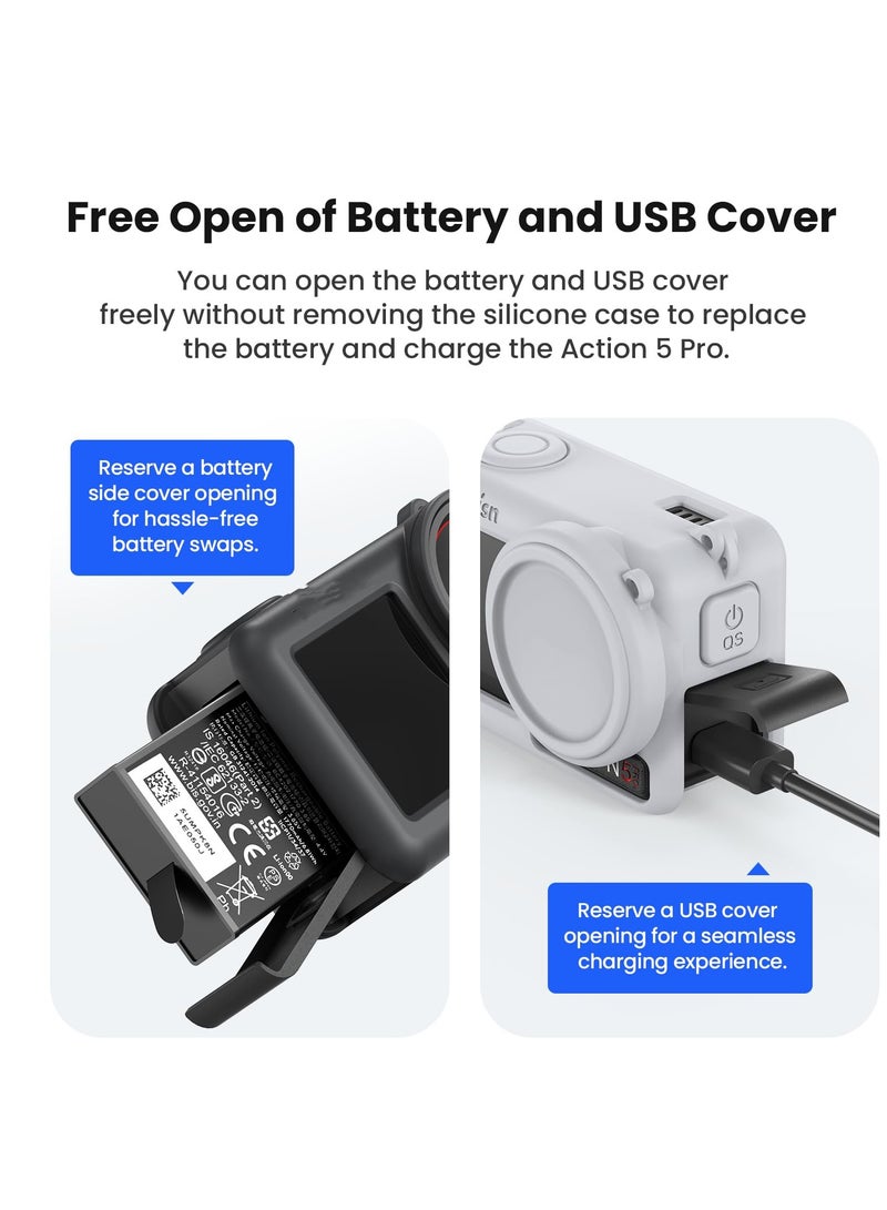 Camera Cage Case Protective Cover For DJI Omso Action5Pro Silicone Case+ Lens Cap for Action5 Pro Sports Camera Protective Skin Shell Accessories (Gray)  - Image 3
