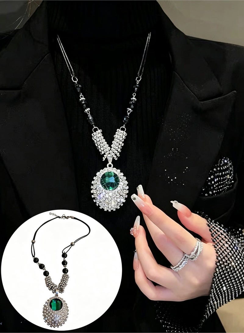 LuckSa Elegant Green Crystal Pendant Necklace Round Pendant Necklace for Women Jewelry Wedding Gift - Image 2