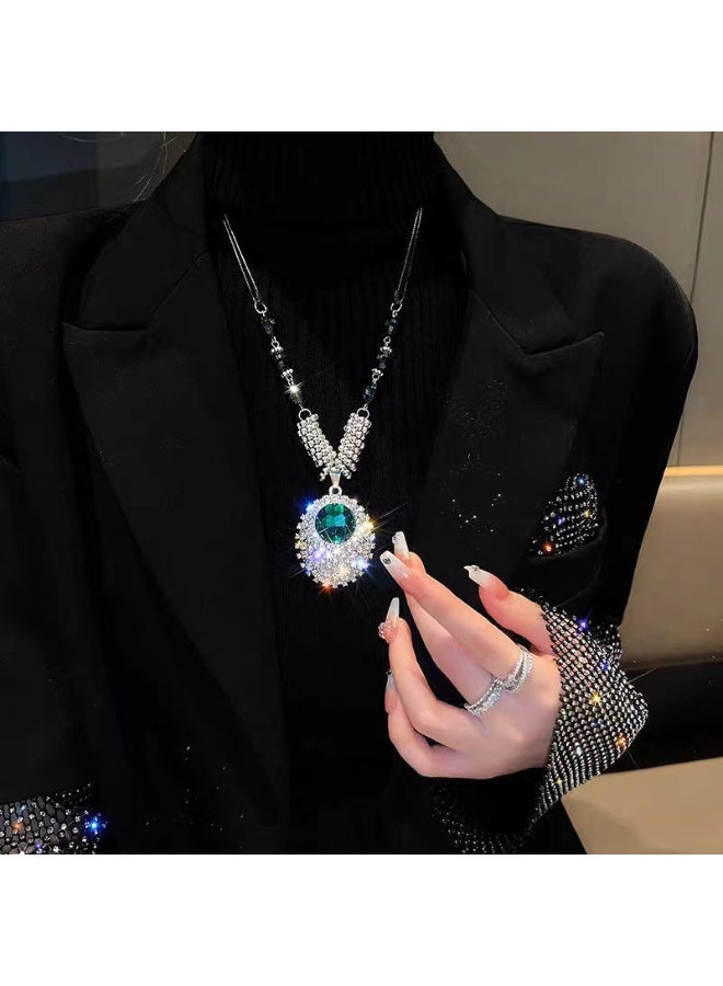 LuckSa Elegant Green Crystal Pendant Necklace Round Pendant Necklace for Women Jewelry Wedding Gift - Image 3