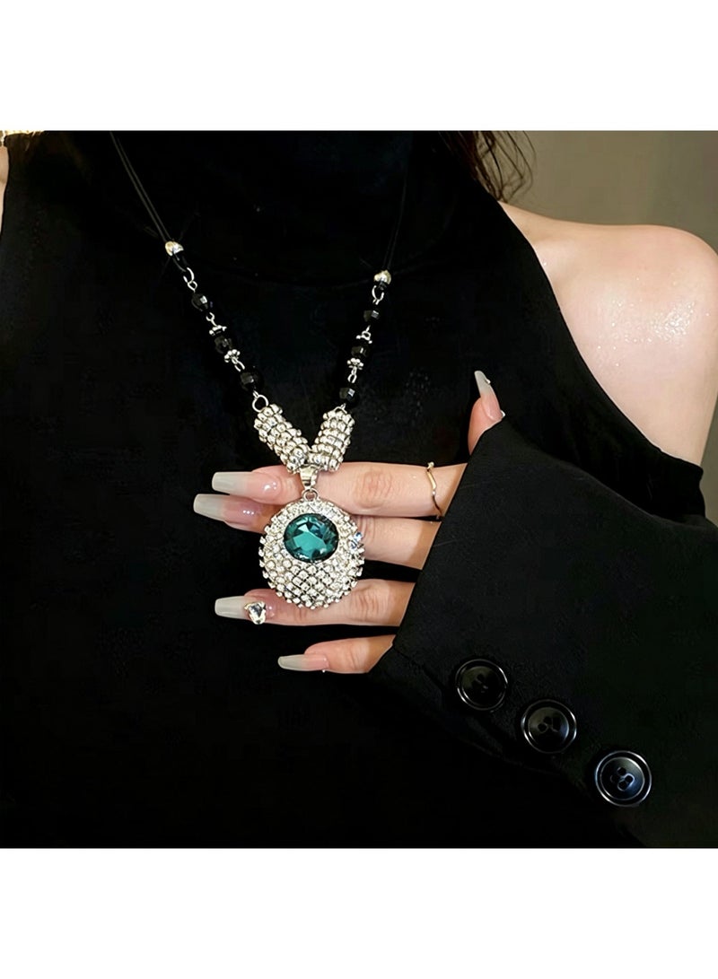 LuckSa Elegant Green Crystal Pendant Necklace Round Pendant Necklace for Women Jewelry Wedding Gift - Image 1