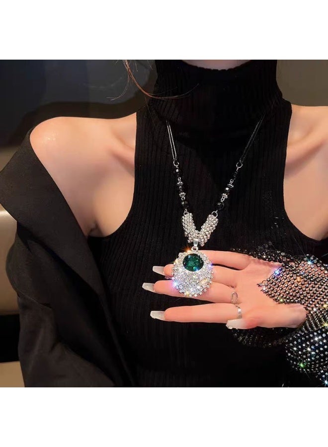 LuckSa Elegant Green Crystal Pendant Necklace Round Pendant Necklace for Women Jewelry Wedding Gift - Image 4