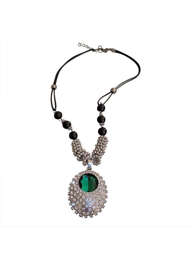 LuckSa Elegant Green Crystal Pendant Necklace Round Pendant Necklace for Women Jewelry Wedding Gift - Image 5