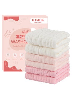 HOMEXCEL HOMEXCEL Face Wash Cloths 6 Pack, Reusable Makeup Remover Cloths Soft Muslin Washcloths for Sensitive Skin, 10 x 10 Inch Face Towels for Washing (White-Beige-Pink) 