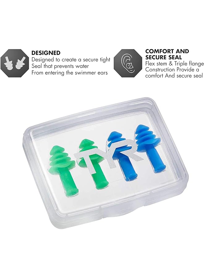 TYR Ergo Flex Ear Plugs 4Pk Swimming Equipment Blue/Green All - Image 2