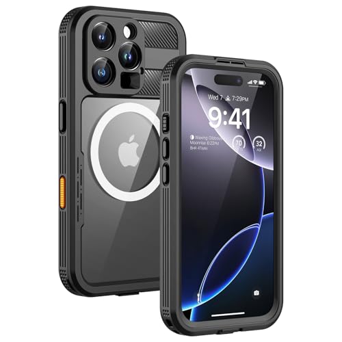 Lanhiem Magnetic for iPhone 16 Pro Case, IP68 Waterproof Dustproof Case, [Compatible with Magsafe] [Built-in Screen Protector] Full Body Heavy Duty Rugged Phone Cover 6.3 inch, Black/Clear - Image 1