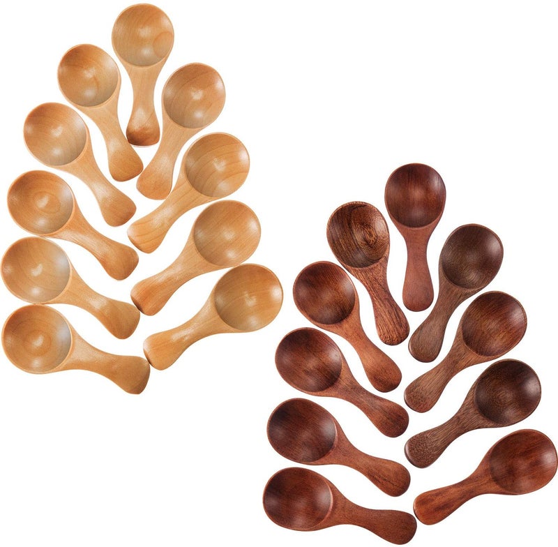20 Pieces Small Wooden Spoons Mini Condiments Sugar Seasoning Salt Honey Teaspoon Coffee Tea Jam Mustard Ice Cream Wood Spoons - Image 1