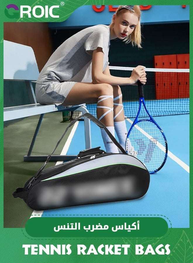 GROIC حقيبة تنس 6 مضارب، حقيبة مضارب كبيرة واقية مع قسم للأحذية والهاتف، حقيبة مضارب خفيفة جداً وواسعة للتنس، حقيبة بادل - Image 3