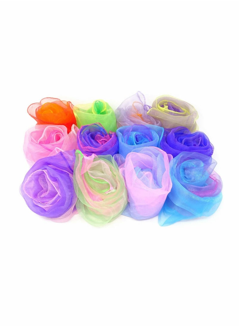 SYOSI - Gradient Color Square Scarves Juggling Scarves Silk Dance Scarves Performance Props Dancing Scarves for Music and Movement, Fun Juggling Scarves for Kids, Toddlers Scarves Dance Props, 12PCS - Image 1