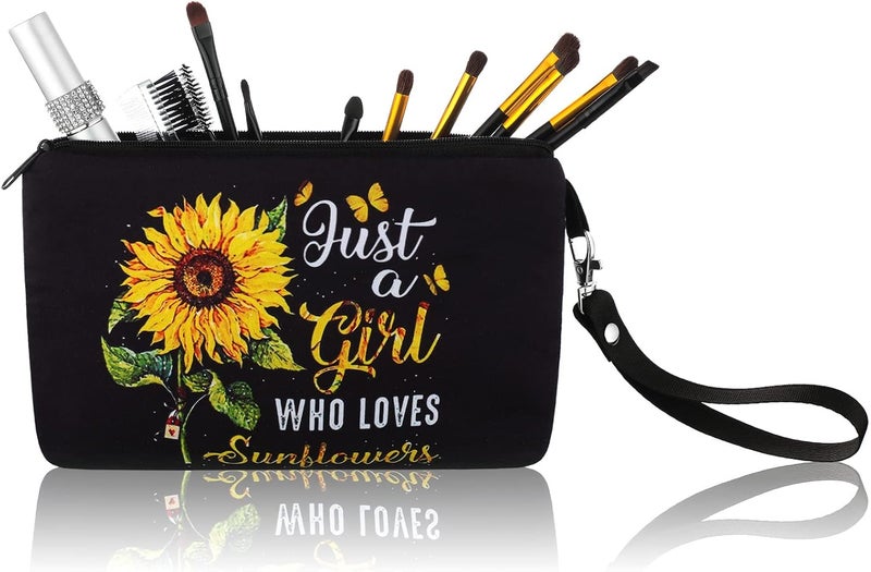Saintrygo Sunflower Gifts Bag for Women Just a Lady Who Loves Sunflowers Cosmetic Bag Makeup Pouch Purse with Zipper Pencil Travel Supplies