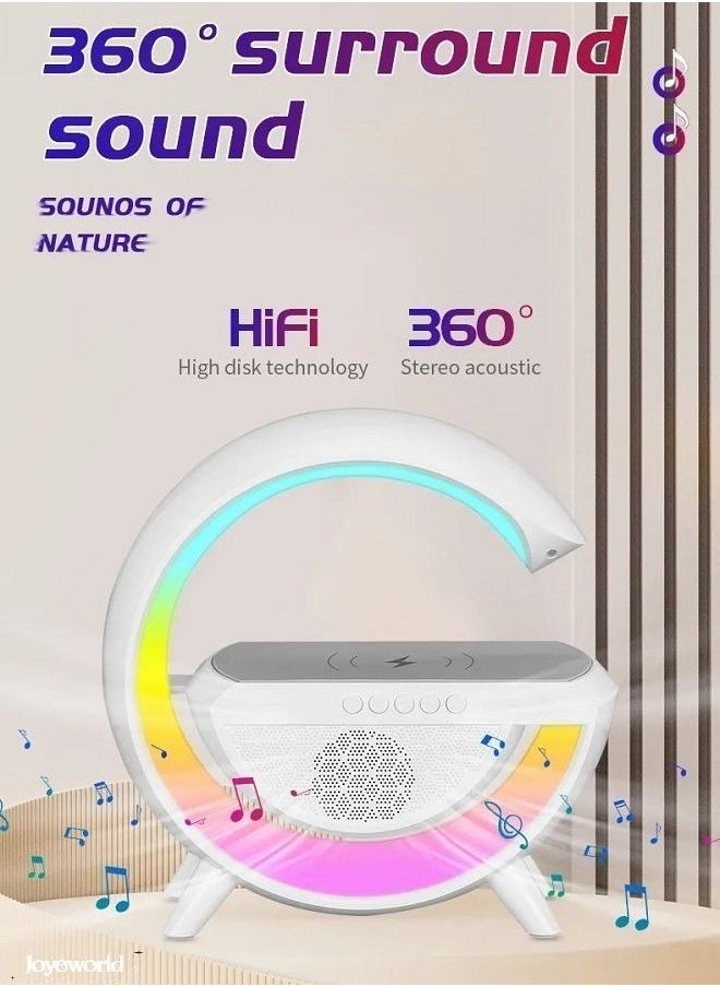 Multifunctional Wireless Charger RGB Light Table Lamp, Portable 3 IN 1 Charging Station Smart Bluetooth Speaker, Bedside Intelligent Atmosphere Light, Rechargeable Alarm Clock APP Control