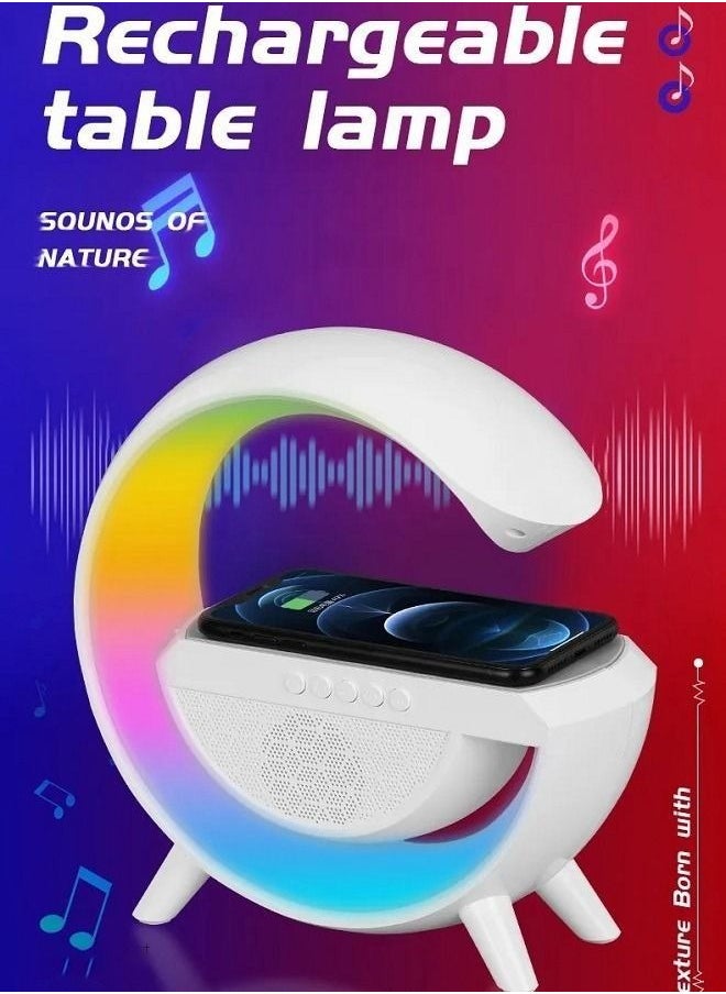 Multifunctional Wireless Charger RGB Light Table Lamp, Portable 3 IN 1 Charging Station Smart Bluetooth Speaker, Bedside Intelligent Atmosphere Light, Rechargeable Alarm Clock APP Control