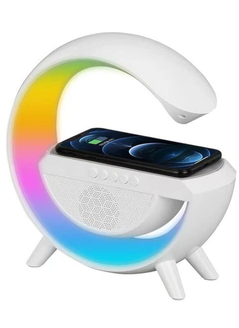 Multifunctional Wireless Charger RGB Light Table Lamp, Portable 3 IN 1 Charging Station Smart Bluetooth Speaker, Bedside Intelligent Atmosphere Light, Rechargeable Alarm Clock APP Control