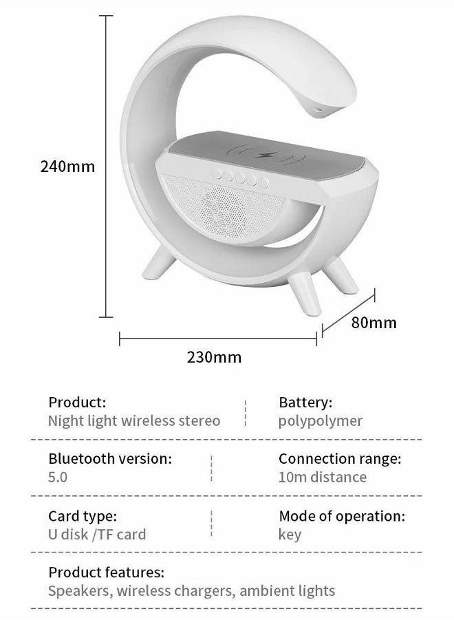 Multifunctional Wireless Charger RGB Light Table Lamp, Portable 3 IN 1 Charging Station Smart Bluetooth Speaker, Bedside Intelligent Atmosphere Light, Rechargeable Alarm Clock APP Control